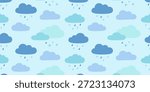 Clouds and rain falling from a blue sky viewed from above