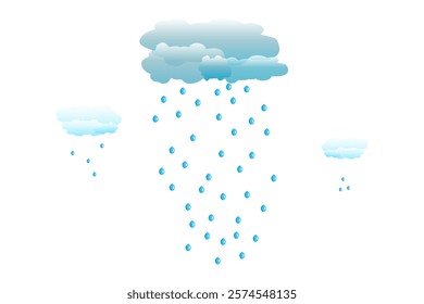 Clouds and rain isolated on white background. Cloud with rain drops. Raining weather element for design. Rainy day. Climate, meteorology, weather forecast concept. Stock vector illustration