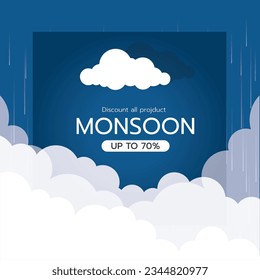 Clouds and rain, rainy season, natural weather background, flood natural disaster, vector illustration