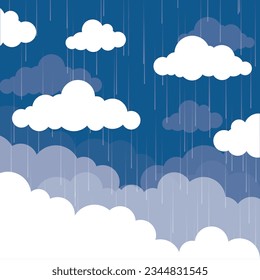 Clouds and rain, rainy season, natural weather background, flood natural disaster, vector illustration