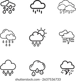 Clouds, rain and sleet, sunshine, and thunderstorms, these minimalist graphics. Cloud, Rain, Snow, and Thunderstorm Icons .
