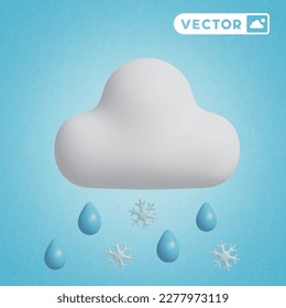 clouds, rain and snowflake 3D vector icon set, on a blue background
