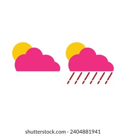 Clouds with rain and sun. Weather icon. Vector illustration.