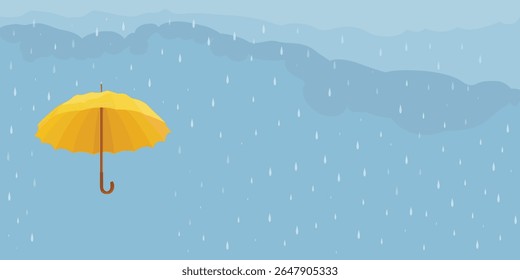 Nuvens e chuva, guarda-chuva na estação chuvosa, fundo da natureza do tempo. A água cai. Pingos de chuva sobre fundo transparente. Inundar uma catástrofe natural. Ilustração vetorial