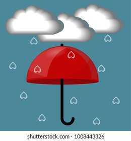 Clouds, rain and umbrella. Weather icon - vector illustration
