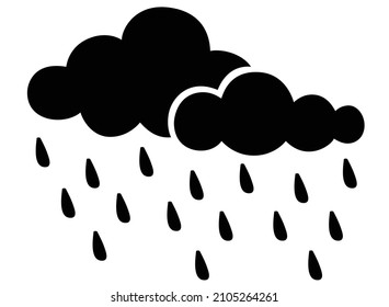 Nubes con lluvia - ilustración de silueta vectorial para logotipo o pictograma. Nublado y gotas de lluvia, señal del tiempo o icono para pronóstico del tiempo.