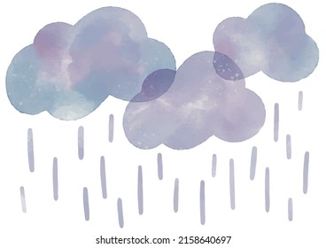 Clouds and rain in watercolors. Image of rainy season.