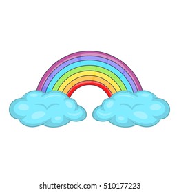 Clouds and rainbow icon. Cartoon illustration of rainbow vector icon for web design
