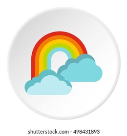 Clouds and rainbow icon. Flat illustration of clouds and rainbow vector icon for web
