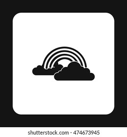 Clouds and rainbow icon in simple style isolated on white background. Weather symbol