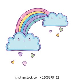 clouds and rainbow kawaii characters
