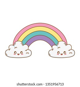 clouds and rainbow kawaii characters