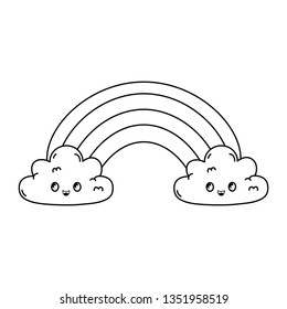 clouds and rainbow kawaii characters