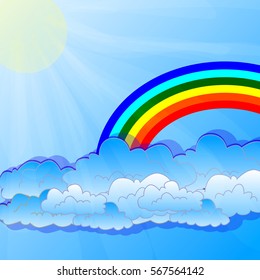 Clouds and rainbow in the morning sky background. 