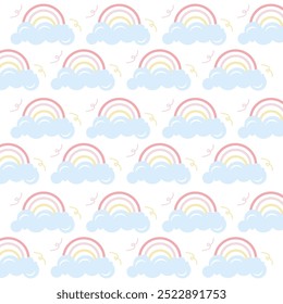 Clouds with Rainbow Pattern Baby Clothing Logo Patch Apparel Fashion Vector Design K52, Commercial Use