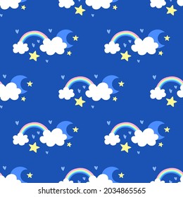 Clouds with rainbow pattern. Vector illustration in a flat style