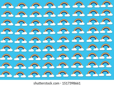 Clouds and rainbow seamless pattern, cartoon vector illustration. Nursery background for kid.