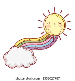 clouds and rainbow with sun kawaii characters