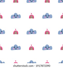 Clouds and rainbows, Cute children's seamless pattern, ideal for applying on fabric, wrapping paper, for children's room interior decoration