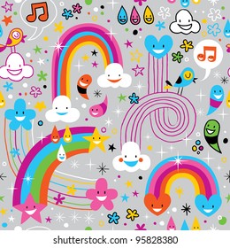 clouds rainbows rain drops fun pattern
