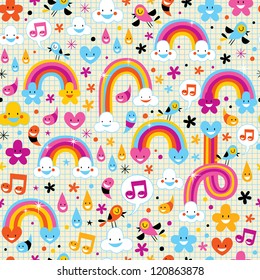 clouds rainbows rain drops hearts pattern