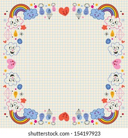 clouds rainbows raindrops hearts love border