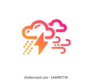 Clouds with raindrops, lightning, wind icon. Bad weather sign. Classic flat style. Gradient bad weather icon. Vector