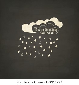 Clouds with raindrops on black chalkboard