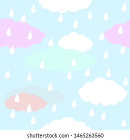 Clouds and raining sky seamless pattern background with pastel colors  vector 