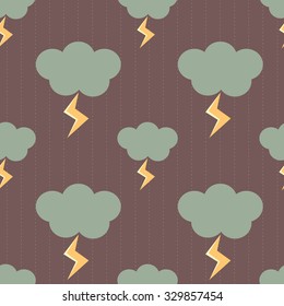 clouds in a rainy day with lightnings seamless vector pattern background illustration