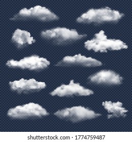 Clouds realistic. Nature sky weather symbols rain or snow cloud vector collection