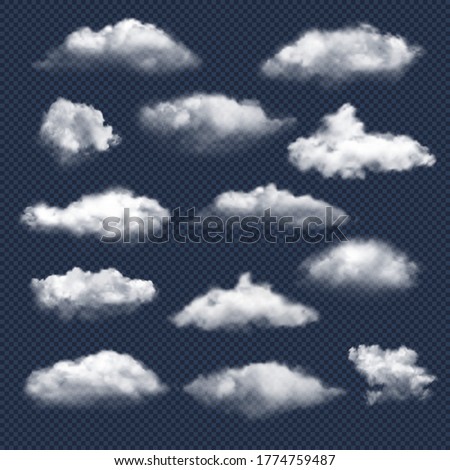 Clouds realistic. Nature sky weather symbols rain or snow cloud vector collection