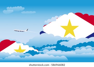 Clouds with Saba Flags, Aeroplane Flying