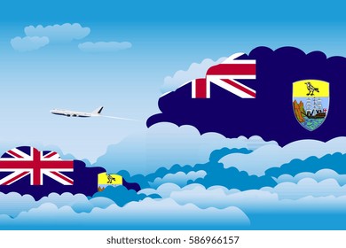 Clouds with Saint Helena Flags, Aeroplane Flying
