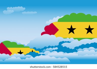 Clouds with Sao Tome and Principe Flags