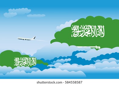 Clouds with Saudi Arabia Flags, Aeroplane Flying