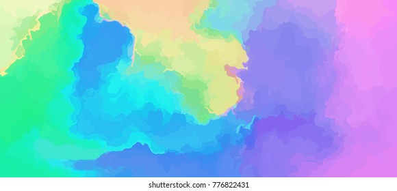 Clouds scenic backdrop blue-pink gentle morning sunrise. Hand painted watercolor sky and clouds, abstract background vector illustration.

