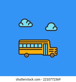 Clouds and School Bus vector concept colored icon on blue background