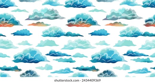 Clouds seamless background. Hand drawing. Not AI. Vector illustration