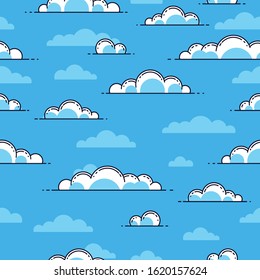 Clouds seamless background, weather and outdoors, cloudscape sky, vector wallpaper or web site background.