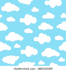 Clouds seamless pattern on blue background.