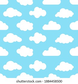 Clouds seamless pattern on blue background.