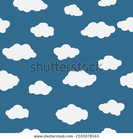 Clouds seamless pattern on a blue background. Nursery Wall Art for Baby Boy And Baby Girl. Perfect for textile, wallpaper, fabrics and wrapping paper.