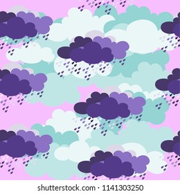 clouds seamless pattern on purple background.