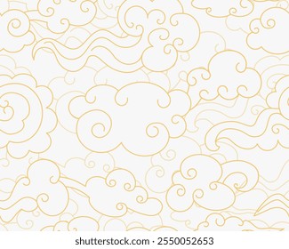  Clouds seamless pattern in oriental style. Decorative Chinese magic frame. Vector illustration.