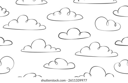 Clouds seamless pattern. Outline clouds in the sky.