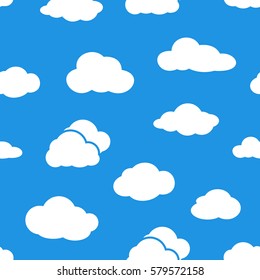 Clouds seamless pattern. Vector background white and blue.