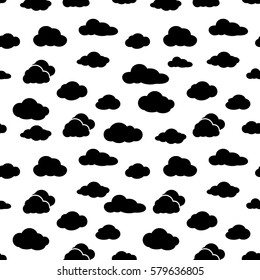 Clouds seamless pattern. Vector background white and black.