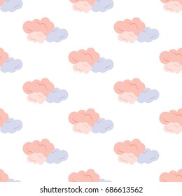 Clouds. Seamless pattern. Vector illustration on a white background. Swatch inside. Flat design style.