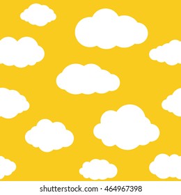 Clouds seamless pattern. Vivid yellow background with white sky cloudlets. Simple vector repeating texture in eps8 format.